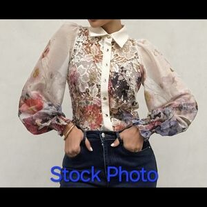 Floral Lace Button Down Shirt XL NWT